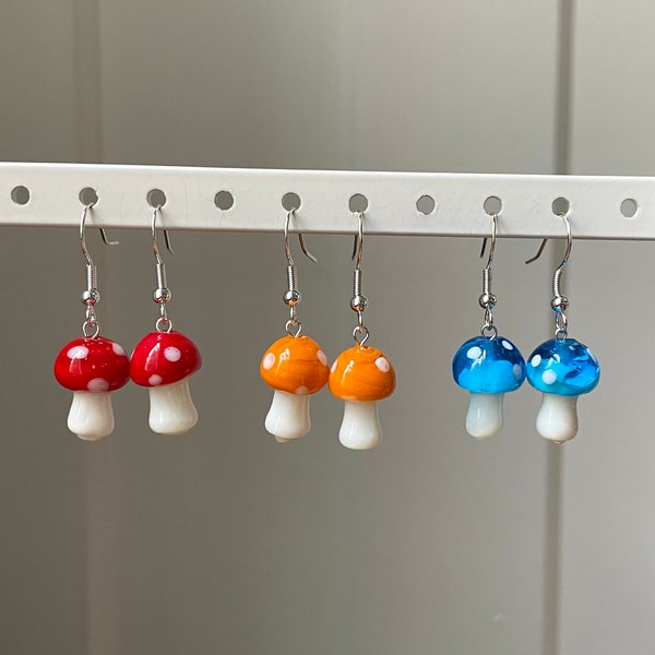 Glass Mushroom Earrings (13 colors available!) on 14k gold filled or sterling silver