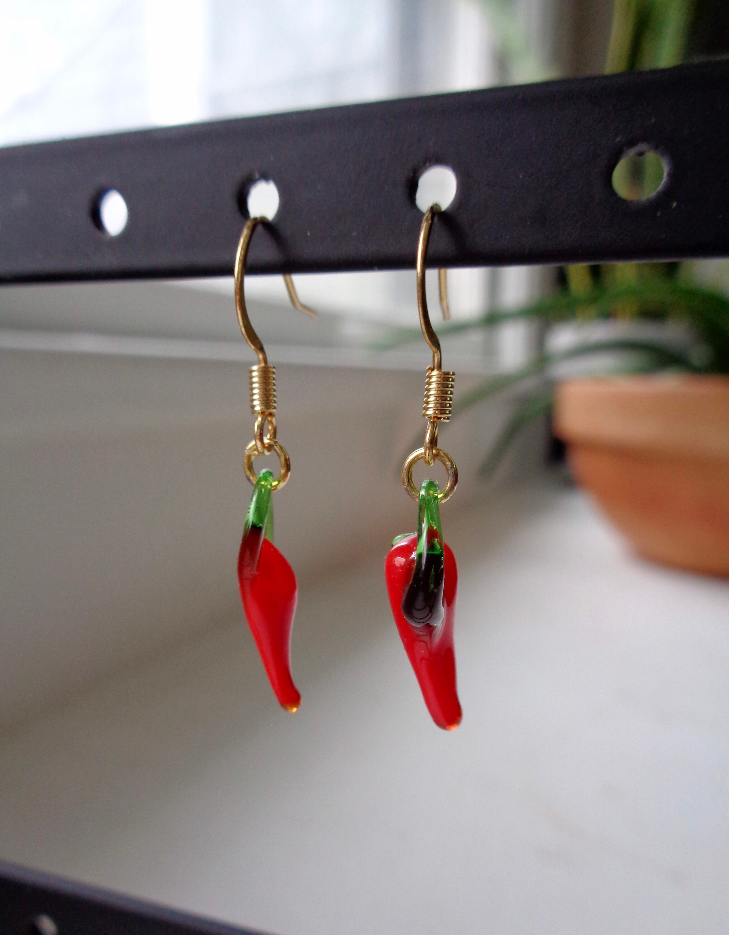 Glass Red Chili Pepper Earrings on 14k Gold Filled or Sterling Etsy UK