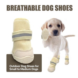 Dog Boots Breathable Dog Shoes Dog Booties with Reflective Straps, Anti-Slip Sole and Skid-Proof,Outdoor Dog Shoes for Small to Medium Dogs