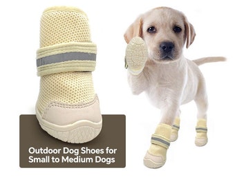 Dog Boots Breathable Dog Shoes Dog Booties with Reflective Straps, Anti-Slip Sole and Skid-Proof,Outdoor Dog Shoes for Small to Medium Dogs