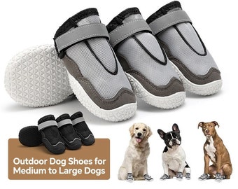 4pc, Breathable Dog Shoes Dog Boots with Reflective Straps, Anti-Slip Sole and Skid-Proof,Outdoor Dog Shoes for Medium to Large Dogs