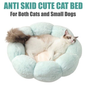 Soft Plush 15" 21" Cute and Cozy Flower Dog Cat Bed with Non-Slip Bottom Luxury Orthopedic Cushion Beds for Indoor Kitty or Puppy