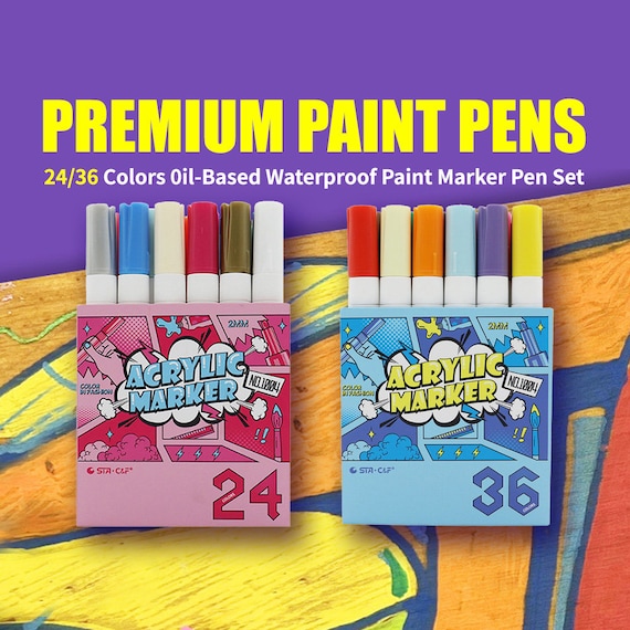 Premium Paint Pens Paint Markers Quick Dry and Permanent ,24/36 Colors  Oil-based Waterproof Paint Marker Pen Set for Rock Painting, Ceramic 
