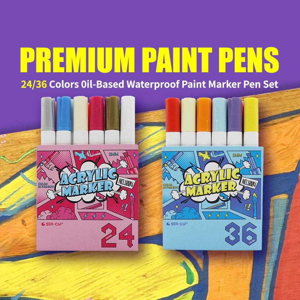 30 Acrylic Paint Pens Medium Tip 2mm for Rock Painting, Wood, Fabric,  Ceramic, Canvas, Metal and Glass 