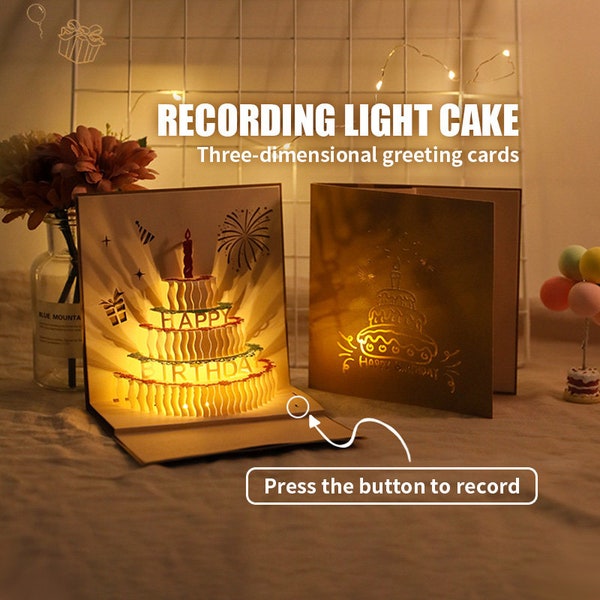 3D-Grußkarte Beschreibbare Audio-Geburtstagskarten - Rede - Mit 30 Sekunden Audio-Grußkarte mit Lichtern