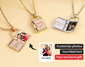 Personalized Necklace, Custom Engraved Locket Photo/Picture Necklace,  Gift for Birthday, Anniversary, Mother's Day, Girlfriend