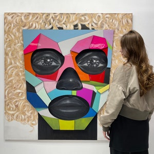 Wall art living room abstract Modern wood wall 3D art Woman Luck GOLD eyes Frame 3D picture Custom Pop Art Unique Piece