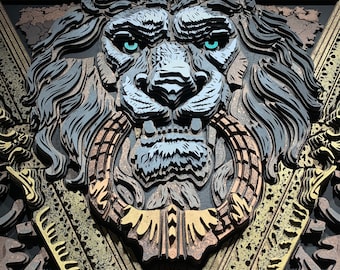 3D Lion Wood Wall Art: Modern Layered Wood Decor