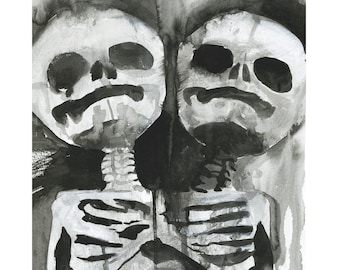 Original ink painting of conjoined twins