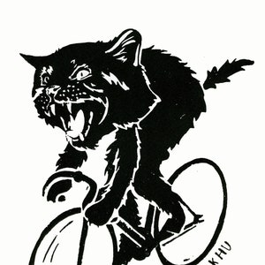 Screen print Hissing cat on a fixie