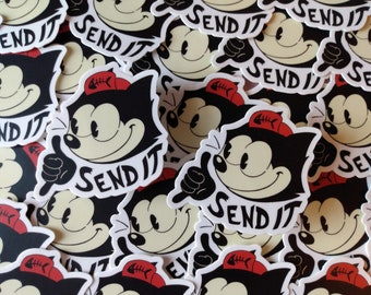 Two Send it Felix the cat bicycle stickers