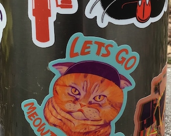 Let’s go Meowtain Biking vinyl sticker