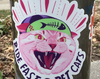LARGE - Ride fast pet cats vinyl sticker, 5”x5”