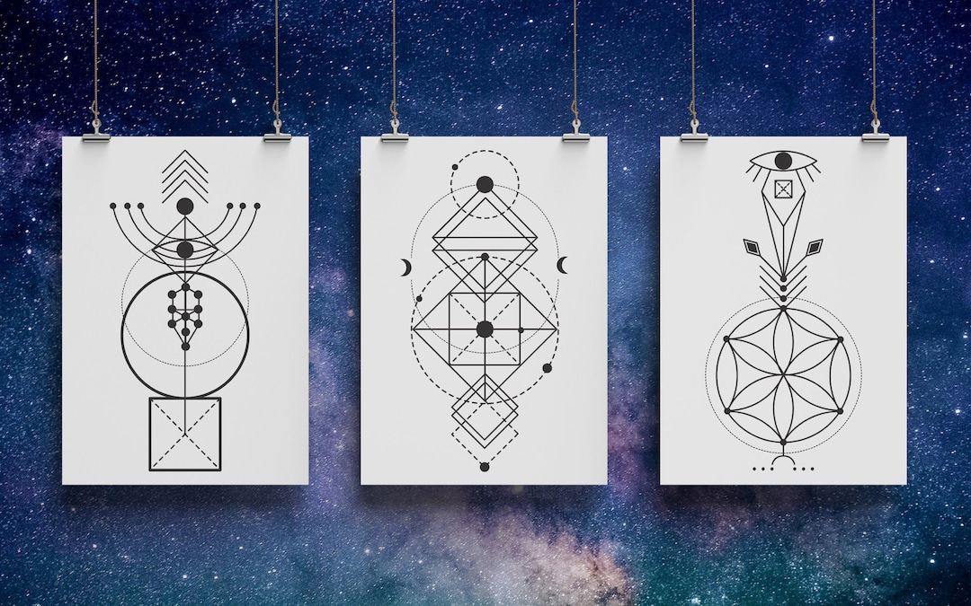 Set of Three Sacred Geometry Wall Art Download Abstract Illustration ...
