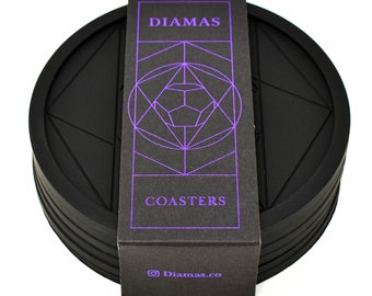 DIAMAS Geometric Black Coasters Set of 6 | FDA Premium Eco Non Slip Silicone Drinks Coasters for Coffee Tea Mug Whiskey Gin Beer Wine Glass