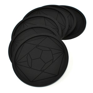 DIAMAS Geometric Black Coasters Set of 6 FDA Premium Eco Non Slip Silicone Drinks Coasters for Coffee Tea Mug Whiskey Gin Beer Wine Glass image 5