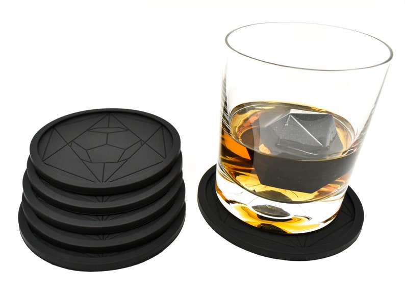DIAMAS Geometric Black Coasters Set of 6 FDA Premium Eco Non Slip Silicone Drinks Coasters for Coffee Tea Mug Whiskey Gin Beer Wine Glass image 7