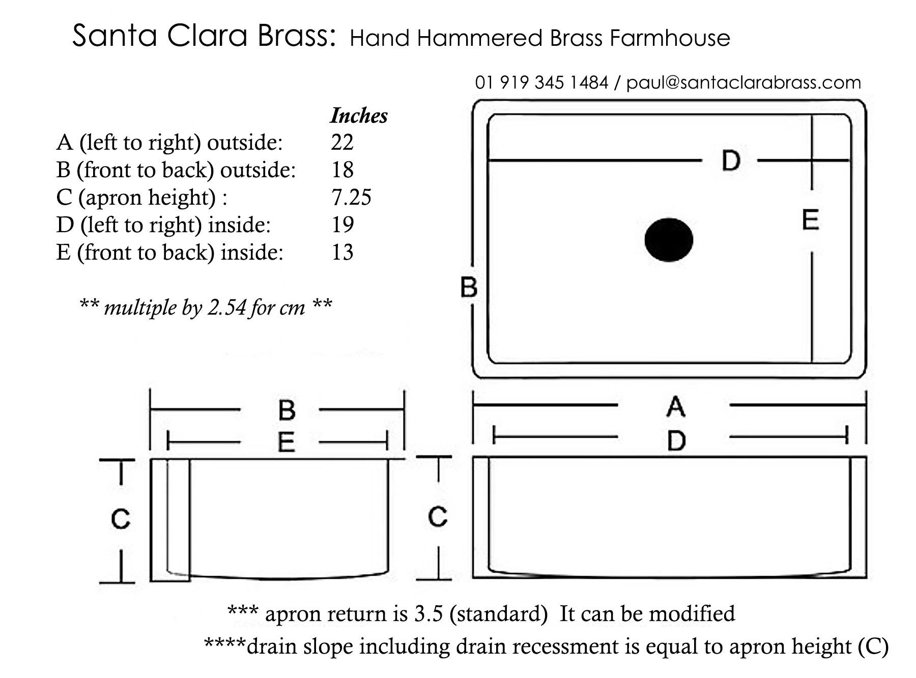 Santa Clara Brass Farmhouse / Apron Front / Butler Sink Hand hammered