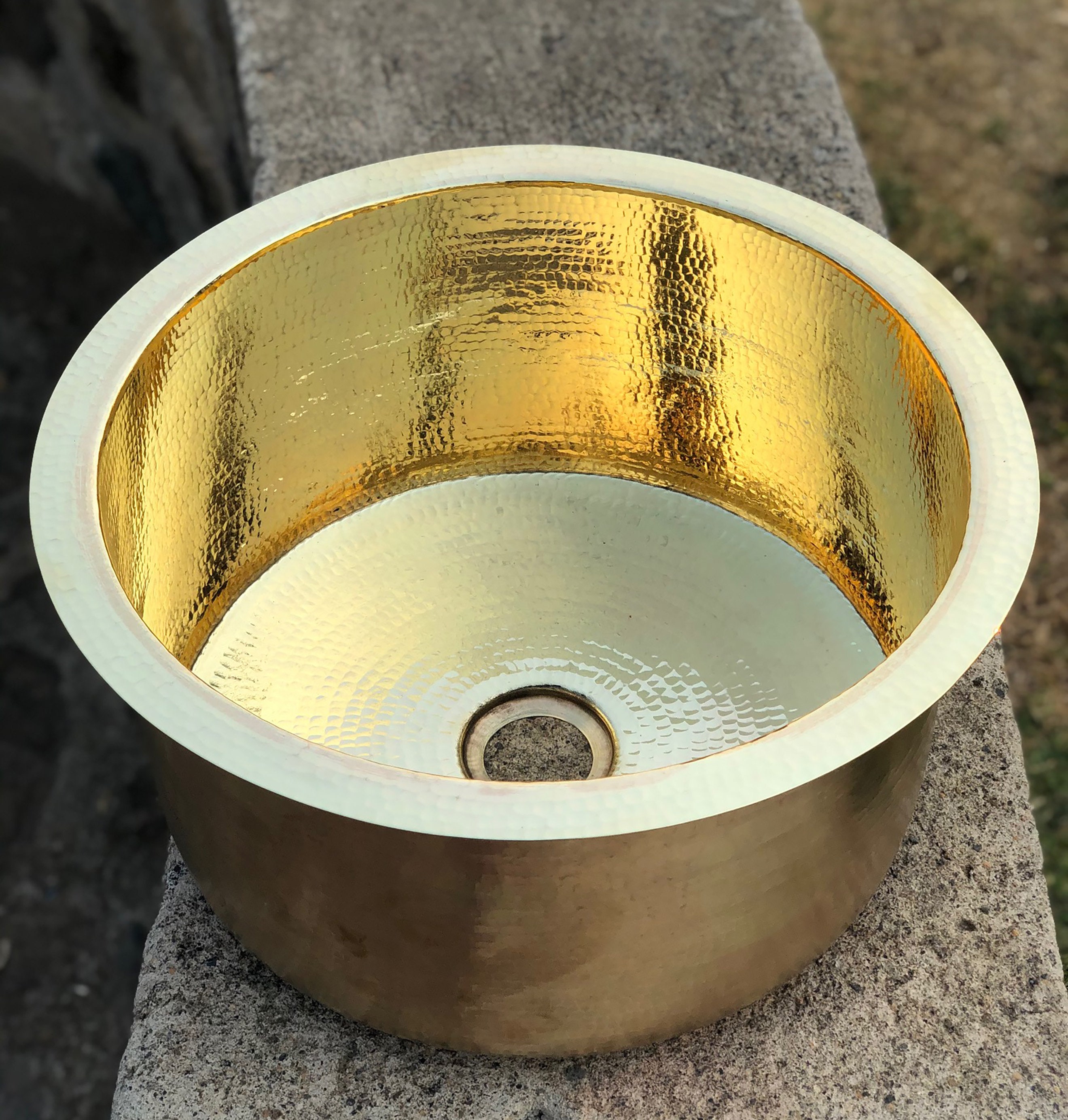 Santa Clara Brass 15" Hammered Round Drum bar sink with 2" Drain