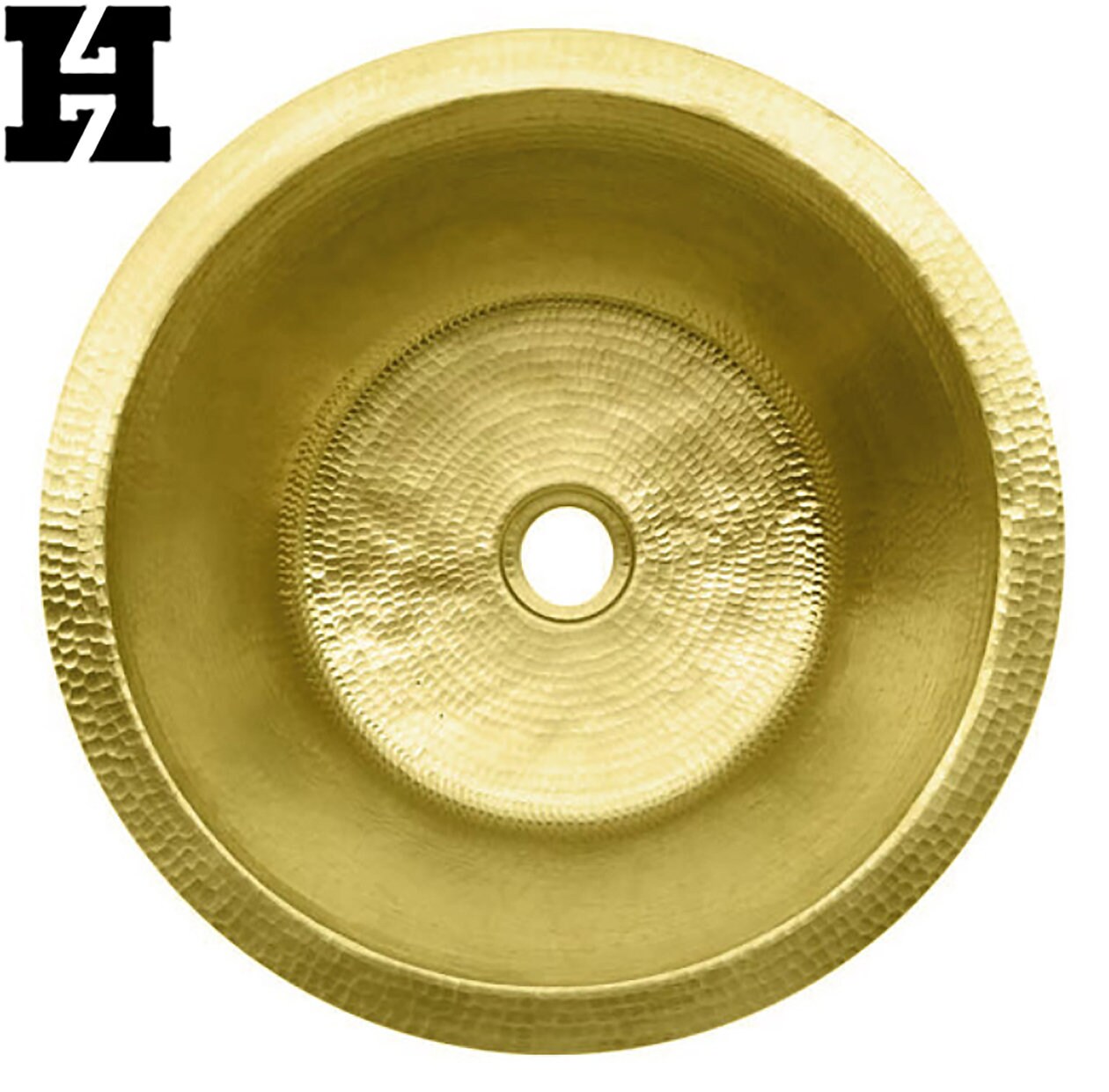 Hand Hammered Brass 14" round bar sink with 2" drain recessment and