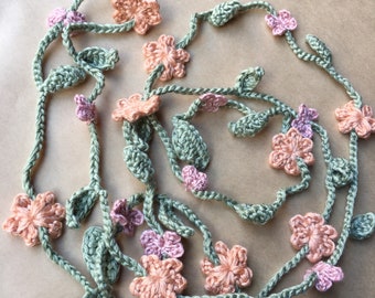 Handmade Crochet Scarf/ Crochet flower scarf/ Crochet necklace scarf