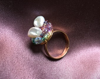 Handgemaakte Keshi Pearl Ring / Verstelbare Ring / Zoetwater parel Ring