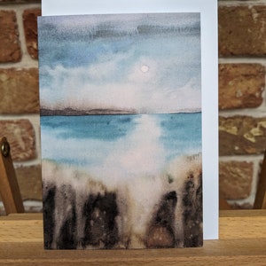 Biglietto d'artista originale A6 per acquerello - Design del paesaggio marino oceanico, ideale per compleanni, anniversari, biglietti di ringraziamento per gli amanti dell'arte