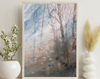 Abstract forest watercolour painting | "Forest Rays" | abstract loose watercolour trees print with a mount