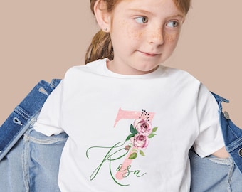 Geburtstagsshirt zum Geburtstag, Zahl und Rosen, Mädchenfarben, Personalisierbar, Mädchen rosa