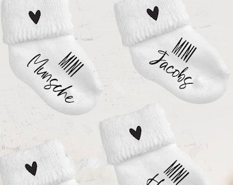 Schwangerschaft verkünden , Babysocke weiß, MINI und Nachname, Geschenk