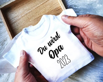 Schwangerschaft verkünden , Mini T-Shirt weiß  , personalisiert du wirst Oma Opa Tante Wunschtext