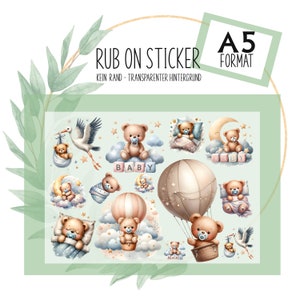 13 Sticker  Rub-On Baby  Bären Kinder Motive zur Geburt A5 z.B. f. Raysin, Glas, Kunststoff, Holz