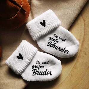 Announce pregnancy, baby sock white, personalized you will be grandma grandpa uncle aunt, sock edge with heart image 2
