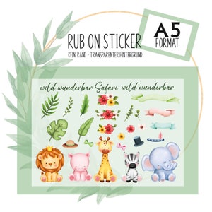 29 Sticker Rub-On Tattoo Safari Löwe Giraffe Kindermotive A5 z.B. f. Raysin, Glas, Kunststoff, Holz
