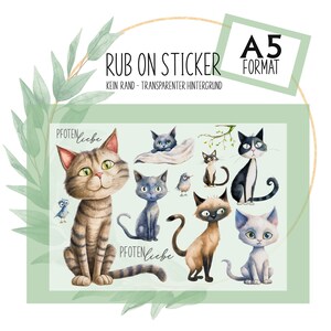 11  Sticker Rub-On Tattoo Katze Cat Pfotenliebe  Motive A5 z.B. f. Raysin, Glas, Kunststoff, Holz