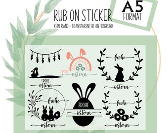 Rub-On Sticker Tattoo Ostern Frühling Osterhase A5 z.B. f. Raysin, Glas, Kunststoff, Holz