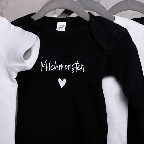 Süßer Babybody | Babykleidung für die süßen Milchmonster ab Gr. 56 in weiß oder schwarz Babykleidung Personalisierbar