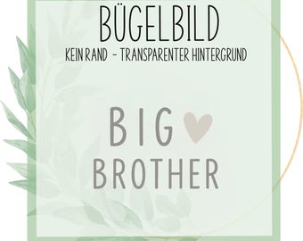 Iron-on patch "Big Brother" – modern lettering with heart – 10x10 | 15x15 | 20 x 20 cm – no border for pregnancy announcement