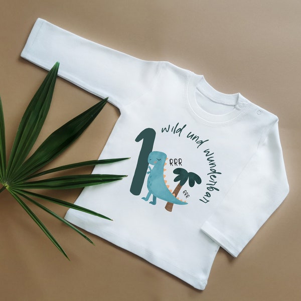 Geburtstagsshirt LANGARM Dino Dinosaurs , 1 2 3 , ich werde eins, Personalisierbar, one erster Geburtstag, Handarbeit, wild und wunderbar