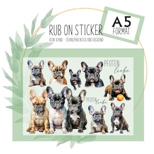 10 Sticker Rub-On Tattoo French Bulldoge Hund Pfotenliebe Motive A5 z.B. f. Raysin, Glas, Kunststoff, Holz