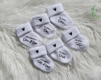 Schwangerschaft verkünden , Babysocke weiß, Personalisiert du wirst Oma Opa Onkel Tante Papa