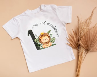 Löwe Geburtstags T-shirt KURZARM, 1 2 3 , ich werde eins, Personalisierbar, one erster Geburtstag, Handarbeit, wild und wunderbar