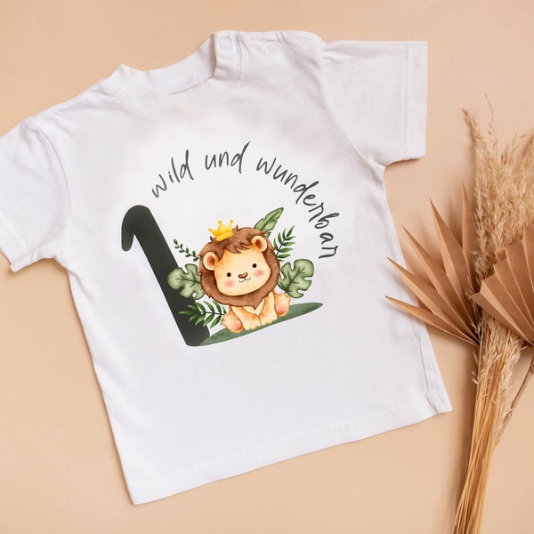 Löwe Geburtstags T-shirt KURZARM, 1 2 3 , ich werde eins, Personalisierbar, one erster Geburtstag, Handarbeit, wild und wunderbar