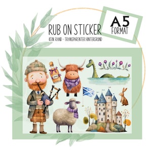 9 Sticker Rub-On Tattoo Schottland Nessi Motive A5 z.B. f. Raysin, Glas, Kunststoff, Holz