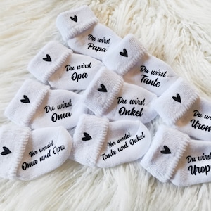 Baby socks for pregnancy announcement, personalized you will be grandma grandpa uncle aunt surprise love in your stomach