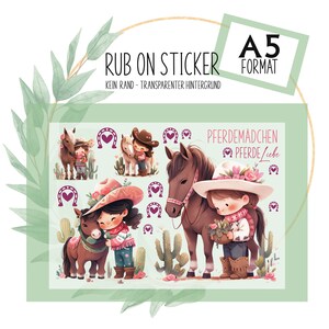 Rub-On Sticker Tattoo Perd Pferdemädchen Motive A5 z.B. f. Raysin, Glas, Kunststoff, Holz