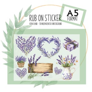 Rub On Sticker Lavendel A5 | Abreibesticker ohne Rand | Lavendelblüten Deko deine kreative DIY-ProjekteA5 für Raysin, Glas, Kunststoff, Holz