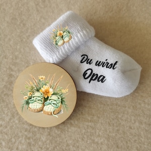 Schwangerschaft verkünden , Babysocke weiß, Personalisiert du wirst Oma Opa Onkel Tante, Sockenrand mit Babyschuhe BOHO STYLE