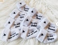 Announce pregnancy, baby socks white, personalized you are going to be grandma grandpa uncle aunt, sock edge with heart