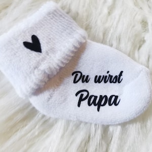 Announce pregnancy, baby sock white, personalized you will be grandma grandpa uncle aunt, sock edge with heart image 3
